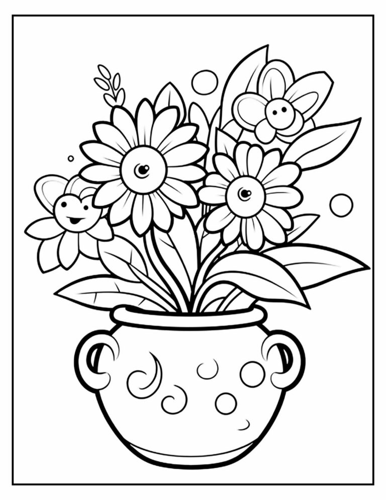 Cute Flower Coloring Pages Free Printable for Kids and Adults